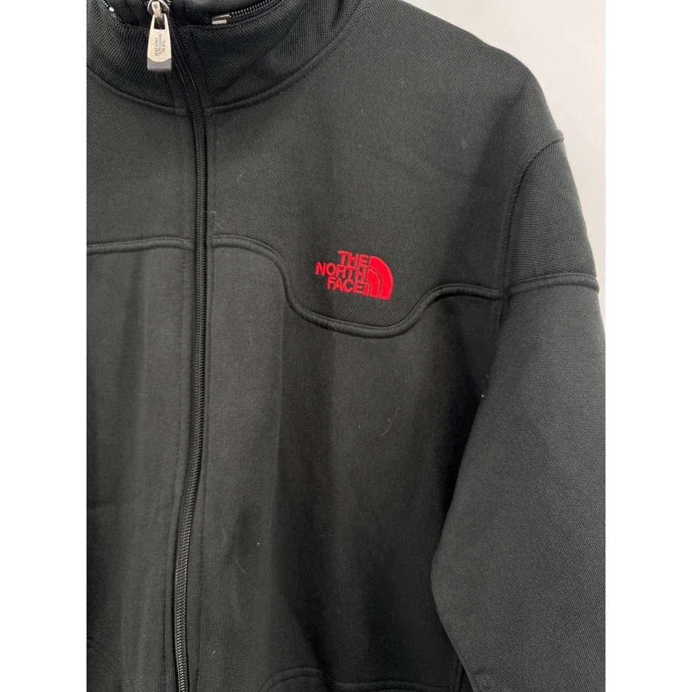 The North Face Mens Full Zip Track Jacket Black Red Logo XL Mock Neck Fleece